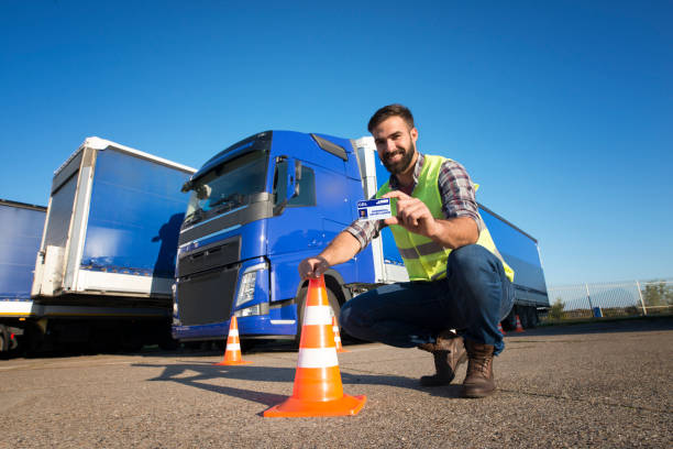 Truck driving school and CDL training. Driver candidate successfully finished truck driving training and acquired commercial driving license. For educational purposes only.