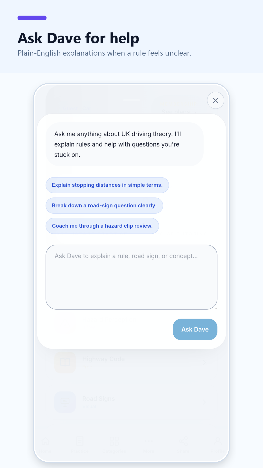 Mindful Theory Driving Android AI tutor screenshot